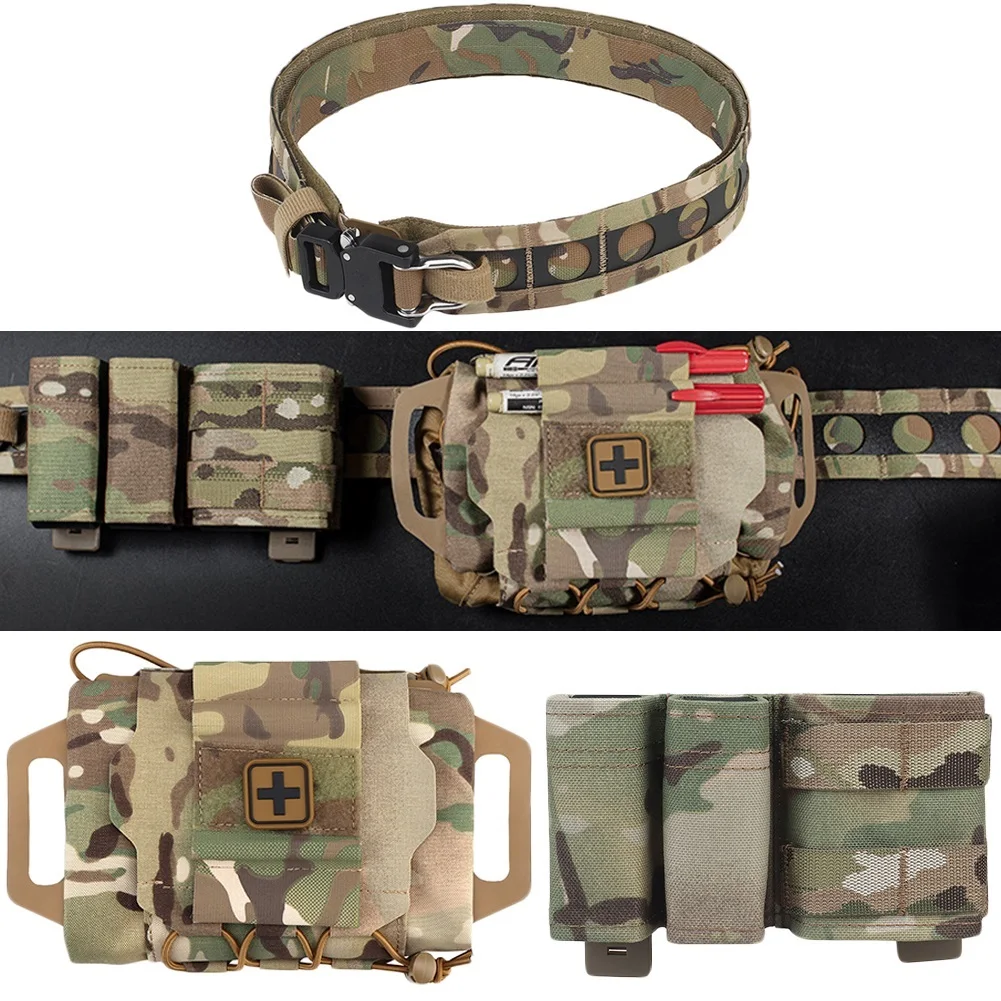 

Tactical Belt Set with Triple Open Top 5.56/9mm Pouches & Rapid Deployment IFAK Medical Pouch for Airsoft Paintball Hunting Gear