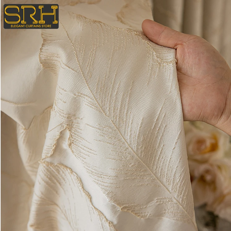 Light Luxury American Embossed Gold Leaf Curtains for Living Room and Bedroom High-precision Jacquard Blackout Cloth Customized