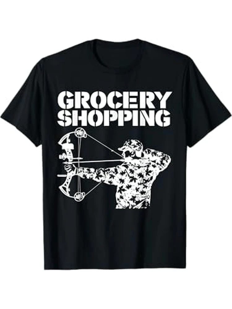 

Hunting Graphic with Archery Deer Design&"GROCERY SHOPPING"Text design-100% cotton O-neck casual printed men's T-shirt.