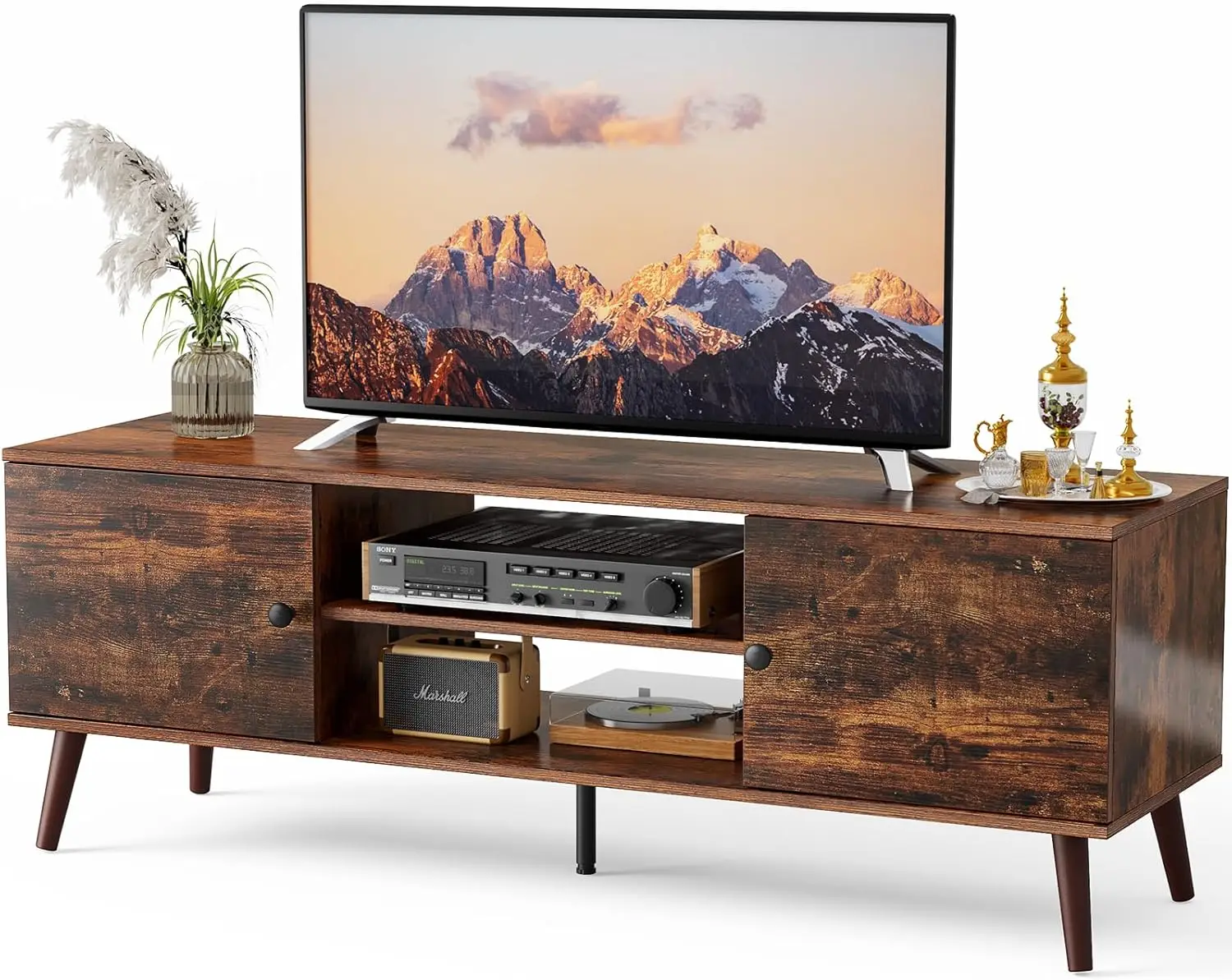 

Tv Stand For 55 60 H Tv, Entertainment Center With Storage Cabinet, Mid Modern Media Console Table, Adjustable Hinge, Wooden