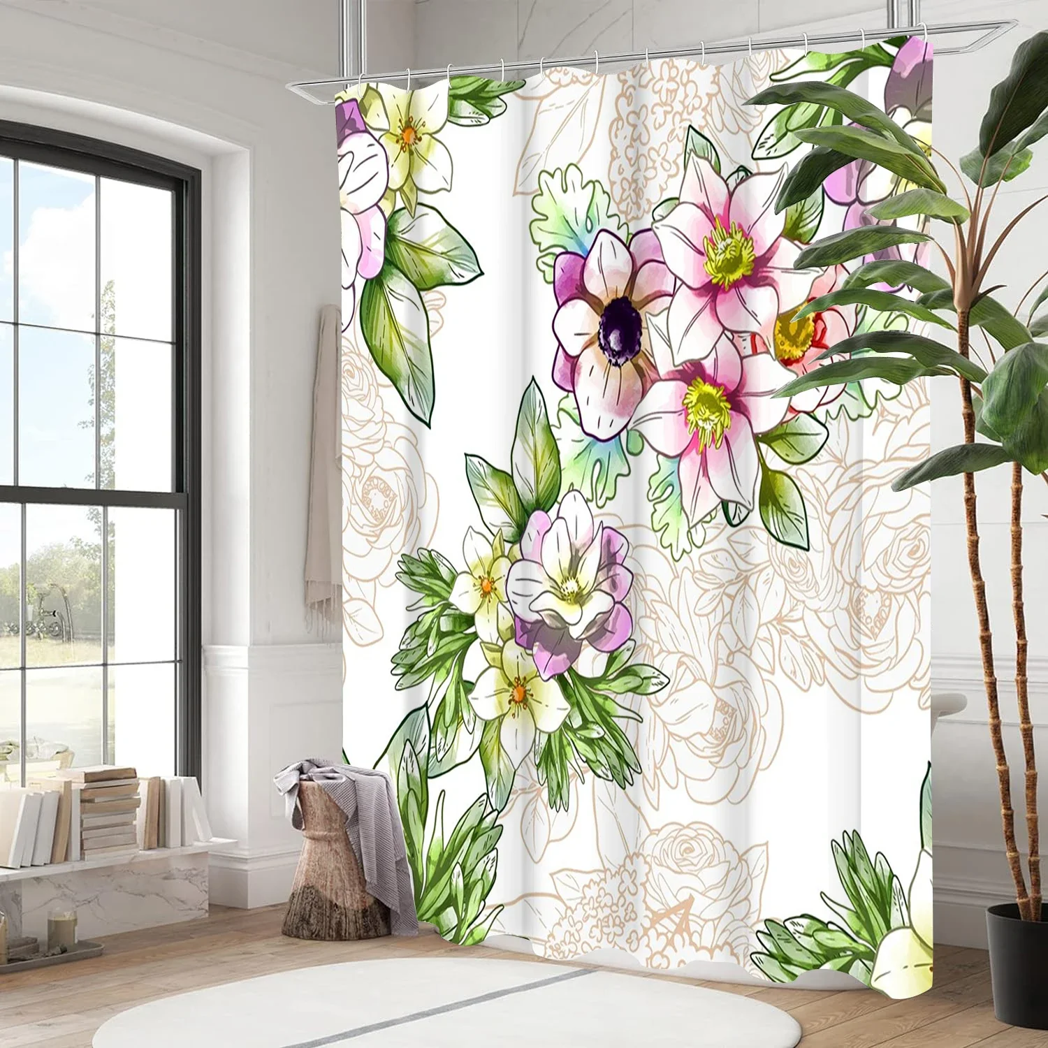 

Занавеска для купания с растениями и цветами, занавеска для душа с буквами для ванной комнаты, водонепроницаемая с 12 крючками, рыбками, домашний деко