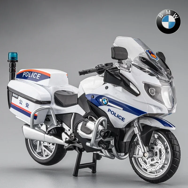 

1:12 BMW R1250RT-P Police Simulation Alloy Motorcycle Model Shock Absorbers Sound and Light Collection Toy Car Kid Gift