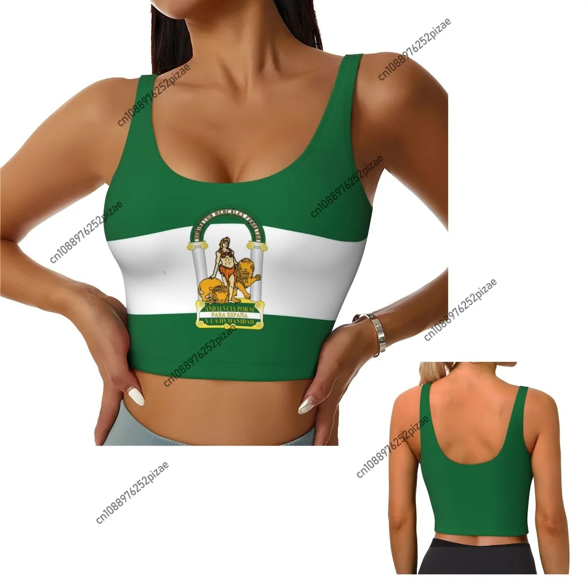 Top Deportivo Corto con Bandera de Andalucía, España 2026, para Mujer, Chaleco Deportivo, Camiseta sin Mangas para Yoga, Gimnasio, Running y Fitness