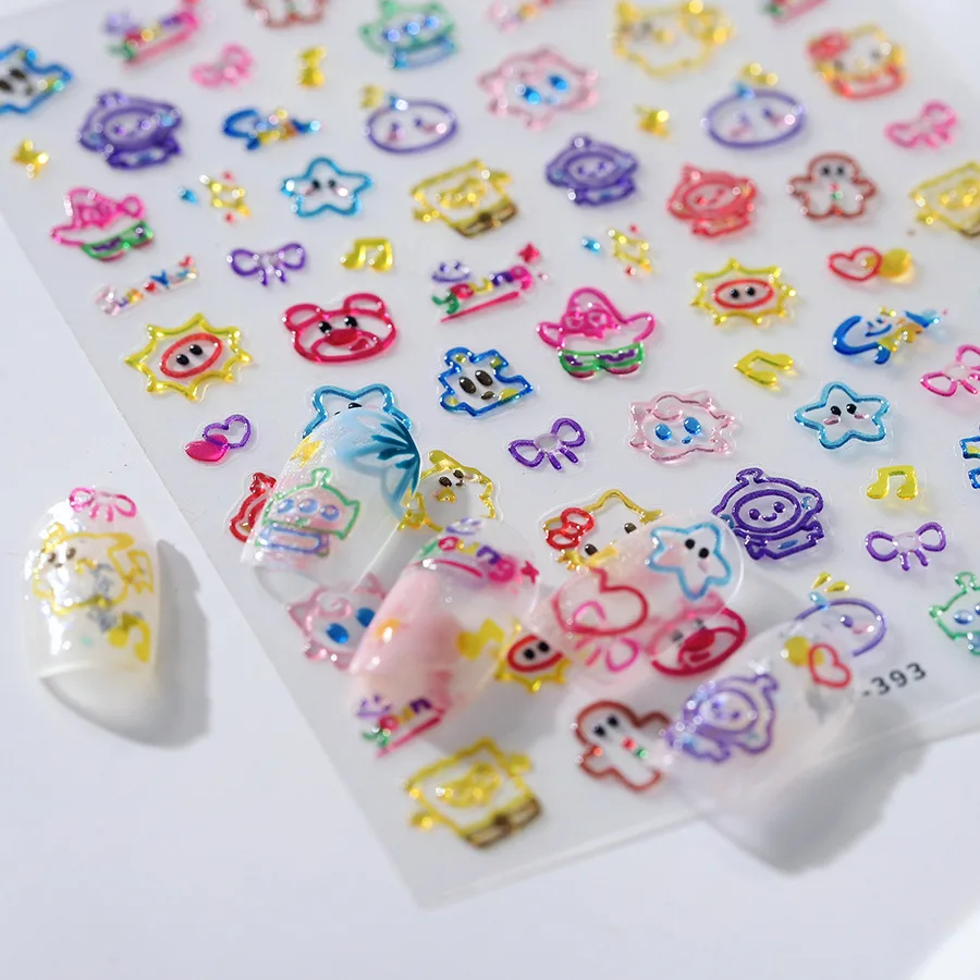 Cartoon Colorful Cute Jelly Nail Sticker Bright Star Bow Naughty Note Little Monster DIY Self-adhesive Nail Art Decal