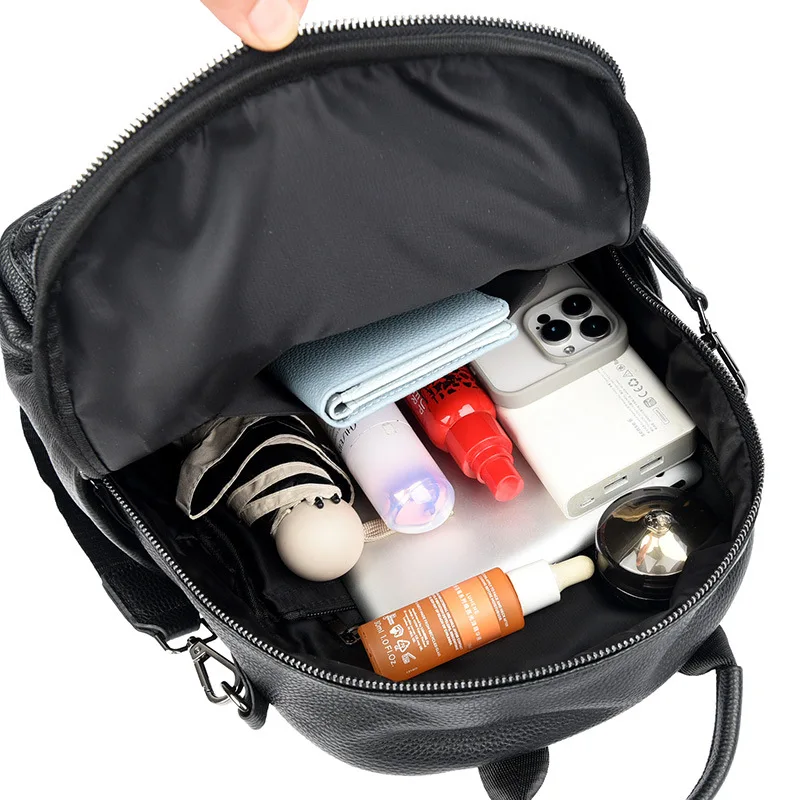 حقيبة ظهر من الجلد الطبيعي من SHELKSBAG للنساء باللون الأسود والجلد الناعم الحقيقي للسفر حقيبة ظهر قابلة للتحويل حقيبة كتف للسيدات #5