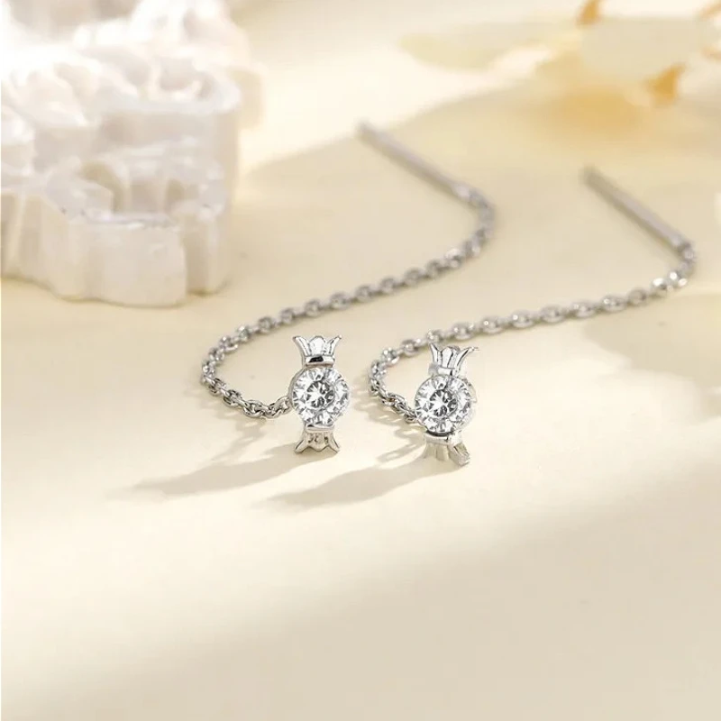 

925 Sterling Silver Charming Candy Zircon Long Tassel Bow Drop Earring for Women Fine Jewelry High Luxury Vintage Accessories
