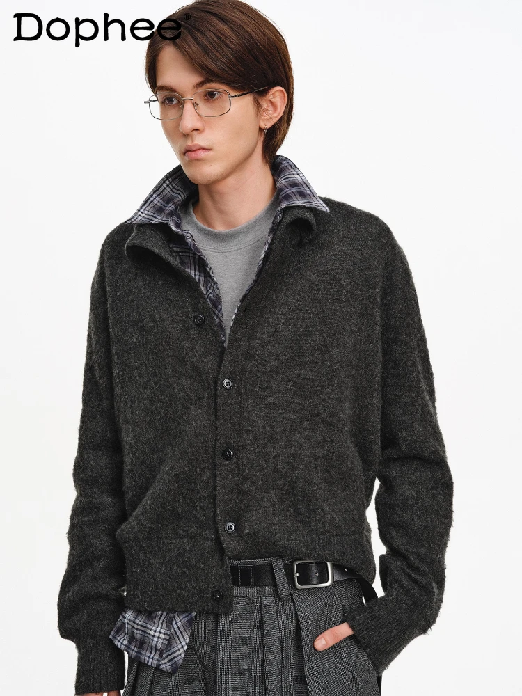 

Fashion Stand Collar Button Cardigan Sweaters Jackets Men Women 2025 Autumn New Sweaters Handsome Elegant Simple Knitted Tops