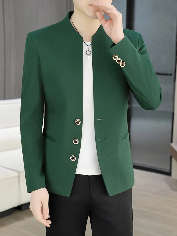Spring Men's Stand Collar Western Style Casual Fashion Slim Fit Business Outerwear Coat Korean Version High-End Sensation