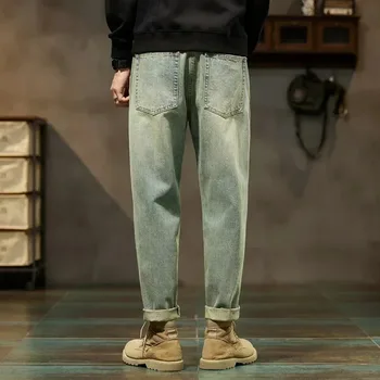 Men's Spring 2026 Loose Harem Pants Denim Retro Solid Comfortable Harajuku Straight Jeans Simple Fashion Versatile Cargo Trouser 4