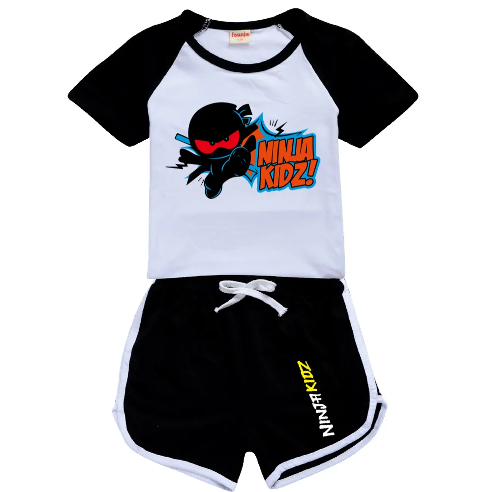NINJA KIDZ 100-170CM New T-shirt+Shorts Casual Sports Suit Kids Boutique Clothing Wholesale Baby Girl Sleepwear Boys Tracksuits image 4