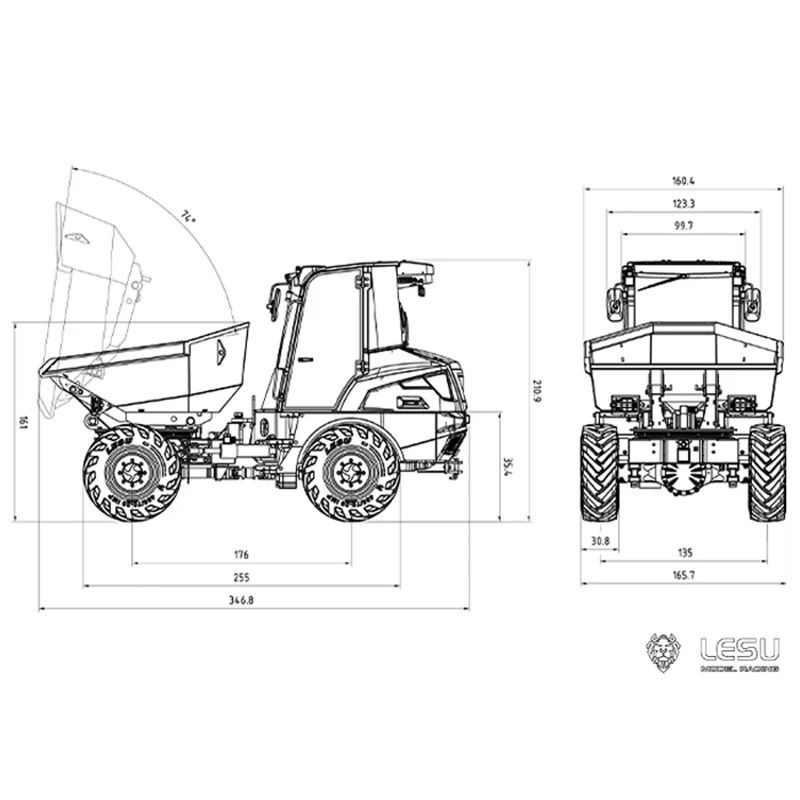 Lesu 1/14 4x4 carro basculanteoue 6mdx metal rc caminhão basculante articulado hidráulico pintado montado modelo luz som brinquedos th21611