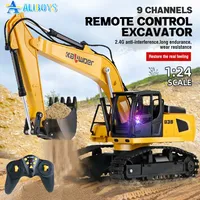 Huina RC Excavator 1/24 9CH Remote Control Digging Truck Engineering Vehicle Simulation Sound Light Car Model Kid Christmas Gift