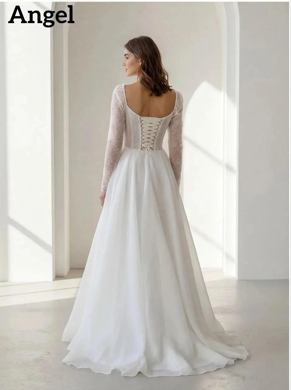 ANGEL Sparkle Tulle Wedding Dresses 2026 Long Sleeves Elegant Bride Dress Applique Bridal Gowns Vestidos De Novia Customized