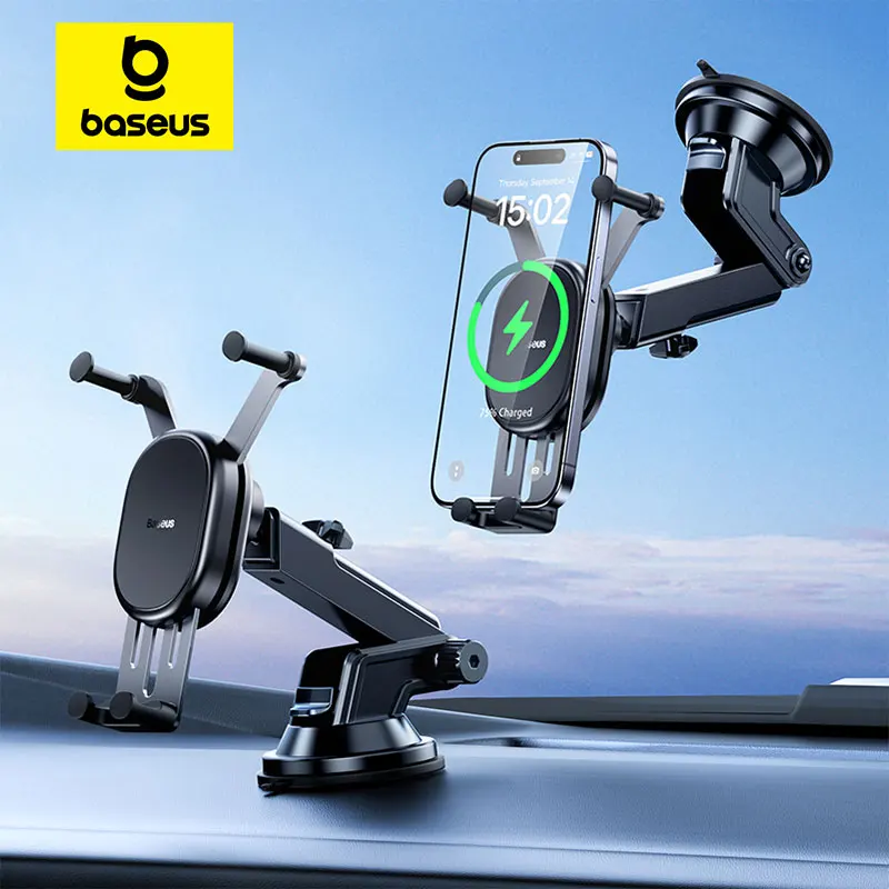 Baseus Car Phone Holder Wireless Charger 15W Phone Stand Foldable Telephone Support Mount Sucker for iPhone Samsung Xiaomi