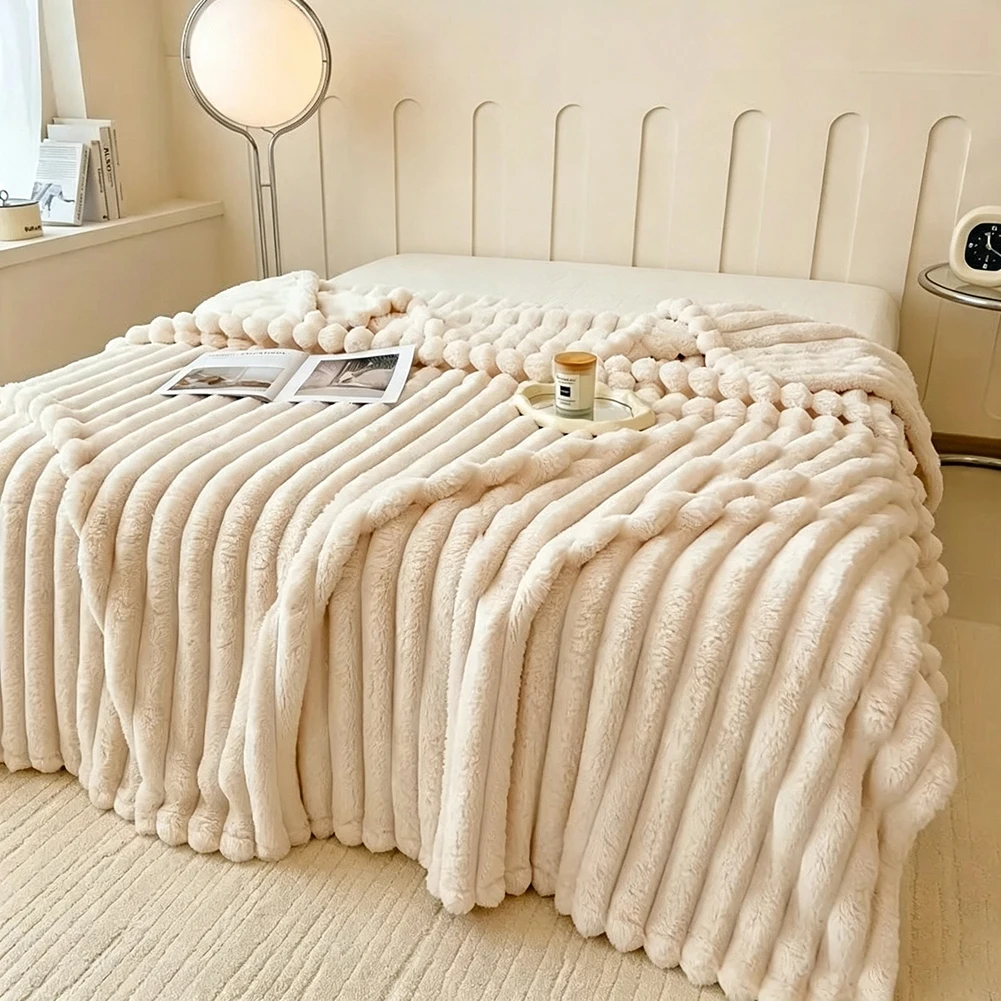 Light luxury Solid Color Multifunctional Rabbit Velvet Blanket Winter Thick Warm Flannel Used For Bedroom Living Room Blanket