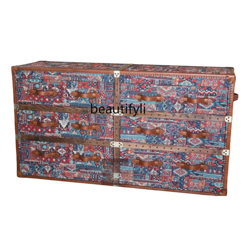 

ss1001 European retro drawer cabinet American cowhide, fabric living room side cabinet bedroom chest cabinet locker
