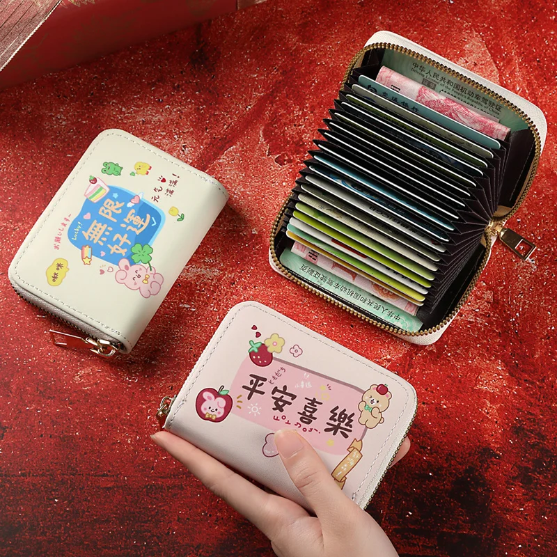 Cute Portable  Super Thin Large Capacity Multi-Card Slot Anti-Magnetic Student Card Holder Wallet Cartoon Design PVC Mate...