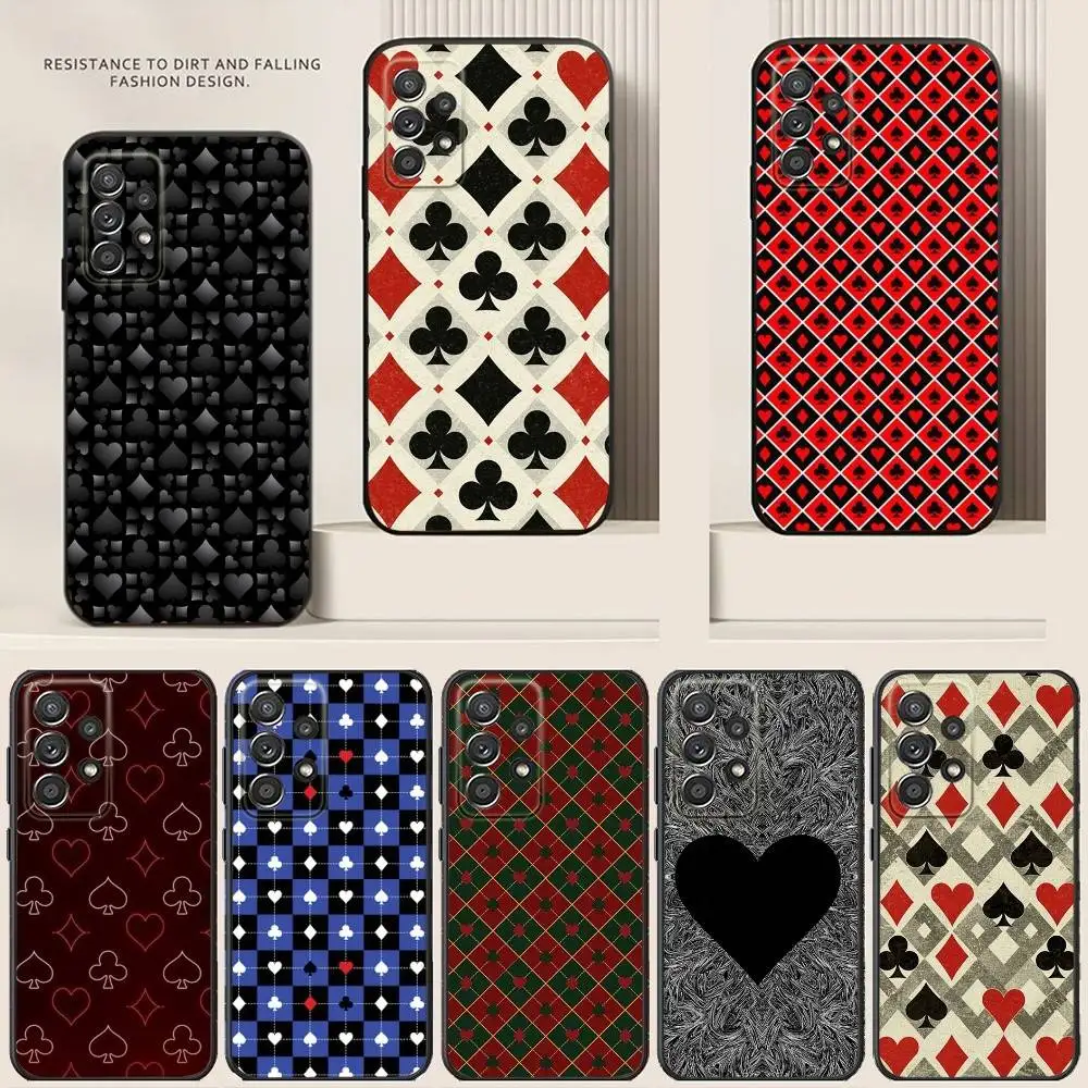 

Card Suit Art Phone Case For Samsung S24,21,22,23,30,Ultra,20,Plus,Note,10,9,5G Black soft silicone case