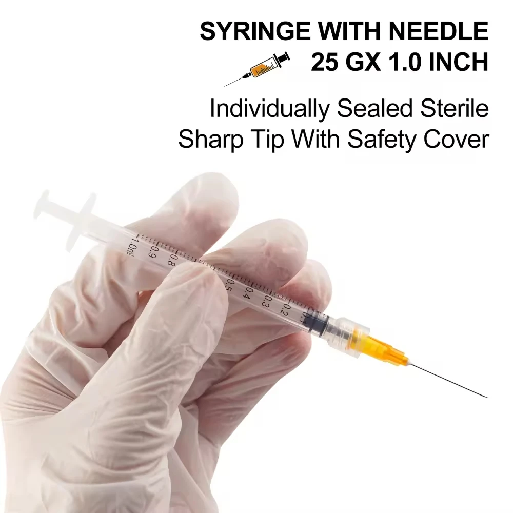 Seringue Luer Lock stérile de 1ml, seringues industrielles de 1ml avec aiguille de 25Ga de 1 pouce pour laboratoire scientifique, remplissage de liquides, 10 pièces/20 pièces