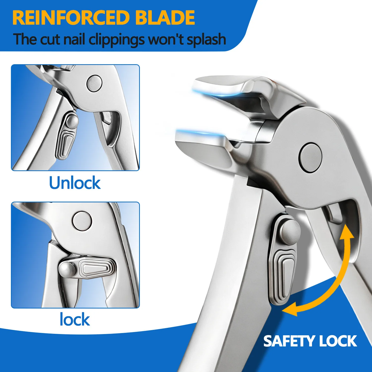 1/2/3pcs Bend anti splash nail clipper, stainless steel nail clipper, large opening high-quality nail clipper