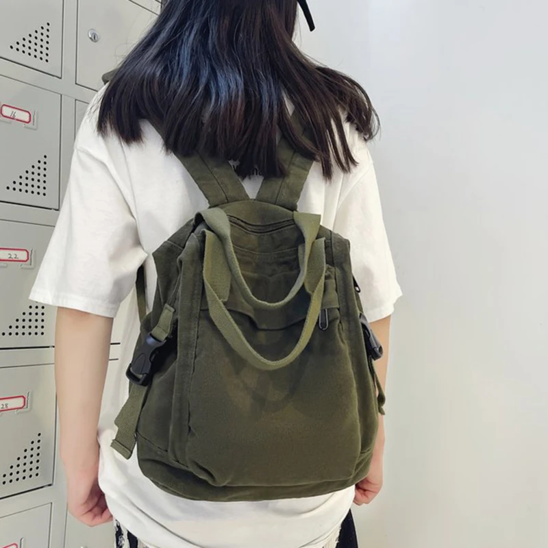 Women Backpack Canvas Girl Fabric School Bag canvas College Student Vintage Female Laptop Bag Travel Kawaii Ladies Backpack