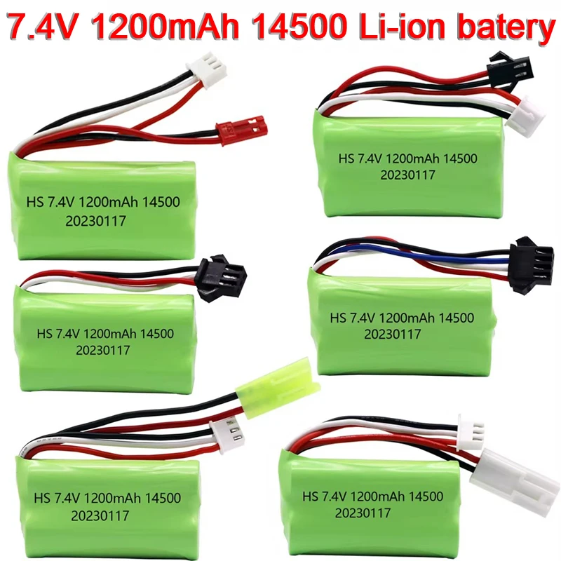 14500 7.4V 1200mah 5C Li-ion Battery with Charger For remote control Electric Toys Water Bullet Gun Spare Parts For RC toys Cars