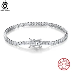 ORSA JEWELS 925 Sterling Silver 2mm Tennis Bracelet for Women Fashion Princess Cut CZ Bazel Setting Chain Bracelet Jewelry SB144