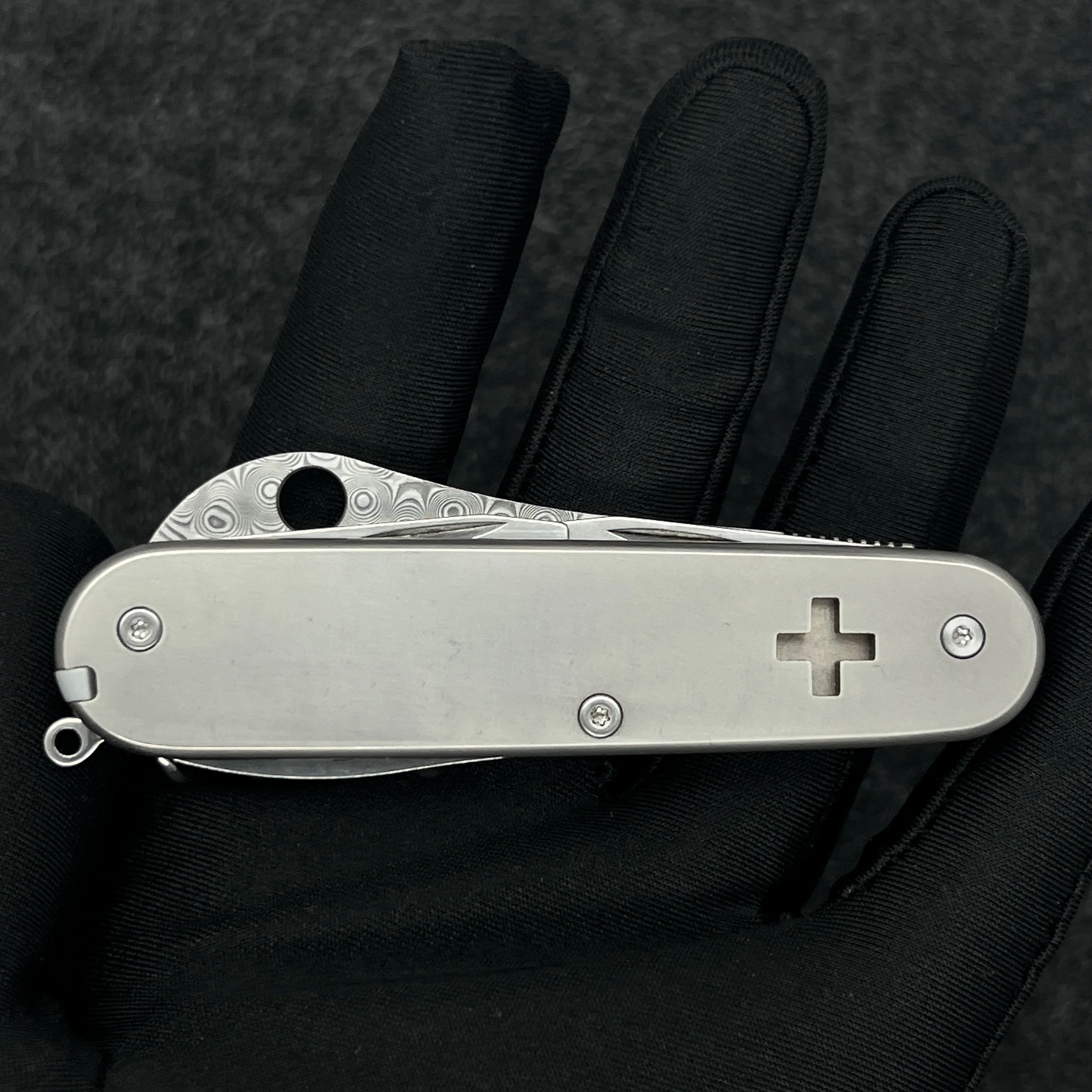 Damascus Steel Replacement Large Blade with Open hole For 91mm Victorinox Swiss Army Knife SAK Folding Knife DIY Accessories