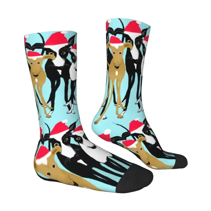 Chaussettes d'équipage de mode unisexe pour hommes, rassemblement de lévrier de Noël, hip hop mignon, chien Whippet Sighthound, chaussettes provoqué en élan