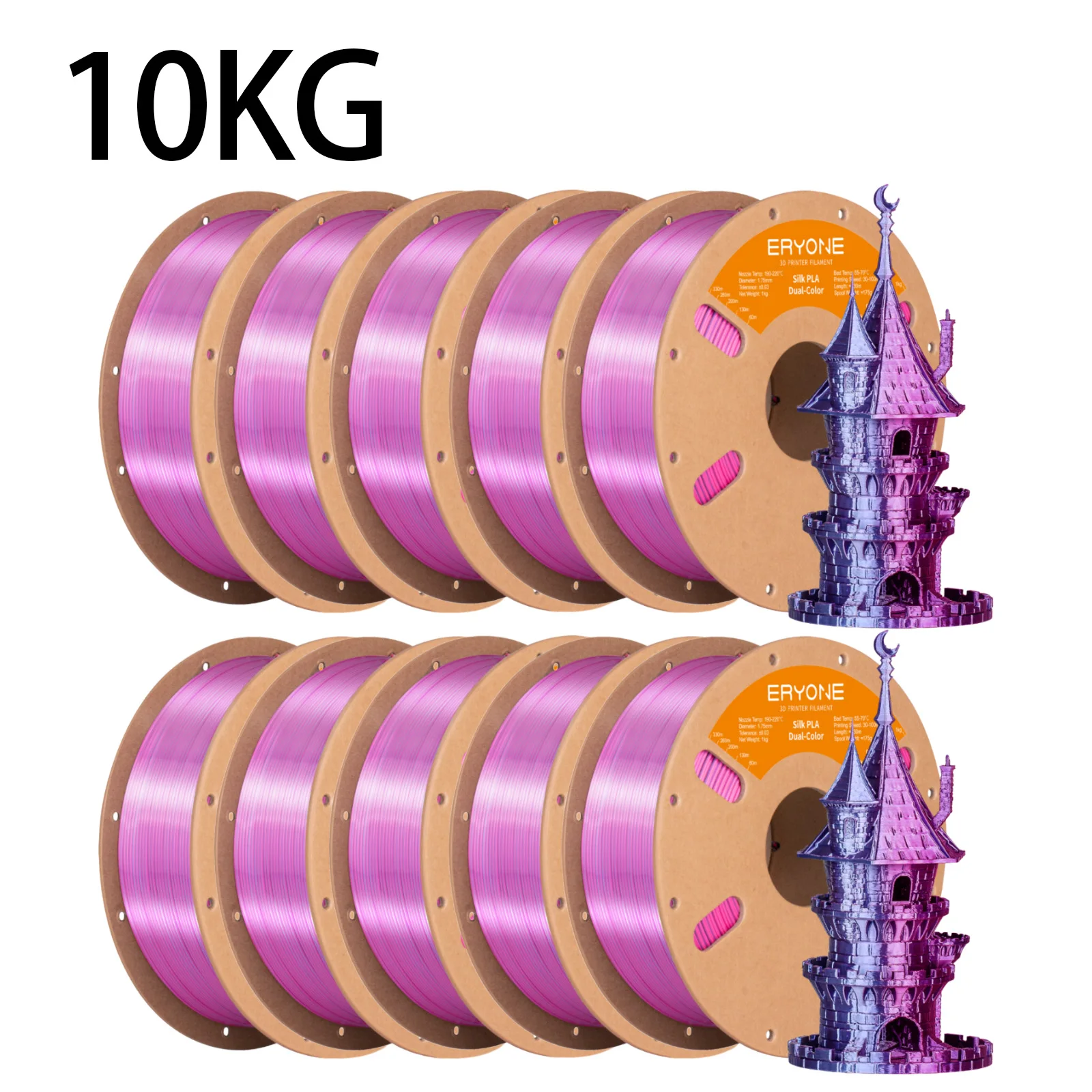 ERYONE 10KG PLA Dual Color Silk PLA Filament Compatibel met FDM 3D-printers 1KG 1,75mm ±0,03mm Perfecte spoelwikkeling 1kg spoel