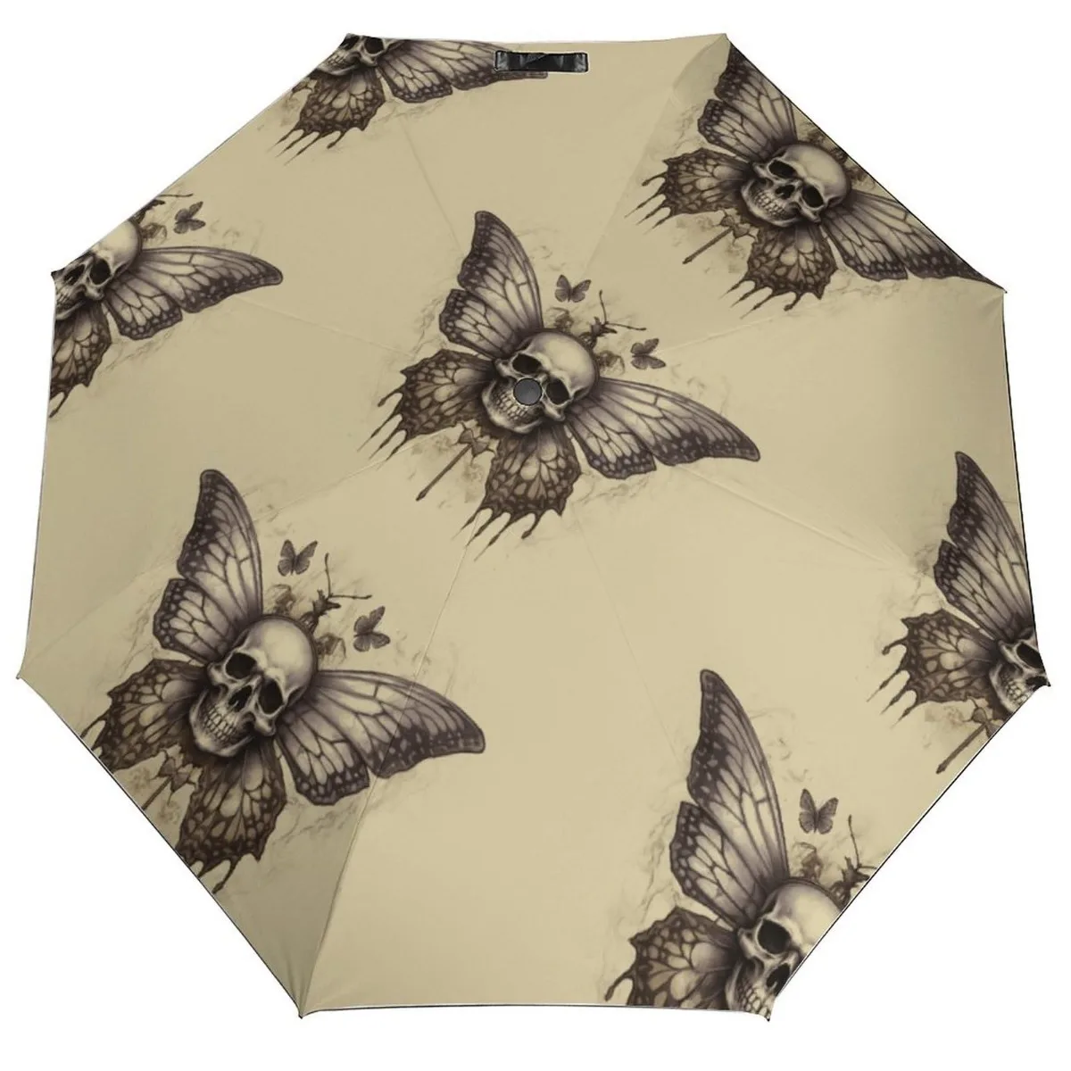 Death Moth  Skull Travel Umbrellas Day of The Dead Skeleton Folding Rain Umbrella Windproof Compact Lightweight for Teens Adults