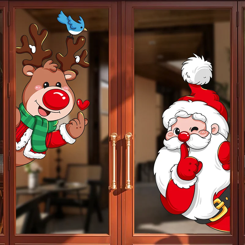 1PC Weihnachten statische Haftfenster Glas Aufkleber Weihnachtsmann und Rentier wasserdicht für Glasoberfläche Sonnenschutz Home Dekoration