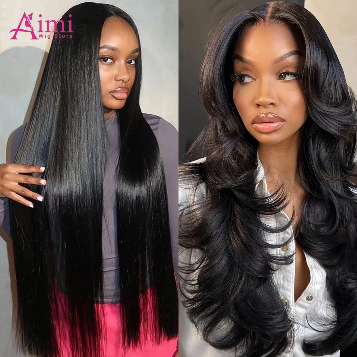 200 High Density Straight 13x6 Hd Lace Frontal Wig 40 Inch Human Hair Wig Natural Black Pre Plucked Lace Frontal Wigs For Women