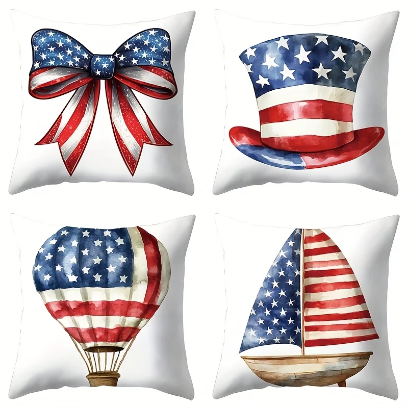 4pcs National flag, magic hat, balloons printing Short plush Suitable for living rooms bedrooms sofas (excluding pillow cores)