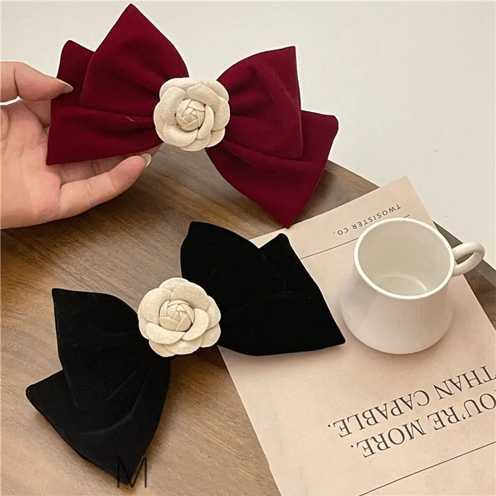 

Black Women Headwear Wome Hair Accessories Camellia Big Bow Hairpin Girls Spring Clip Korean Style Hair Clip Flower Hairpin