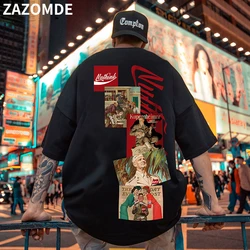 ZAZOMDE Cotton Tees Cool Men Oversized T Shirts Gothic High Street Hip Hop T-shirts Men Summer Harajuku Loose Tshirt Streetwear