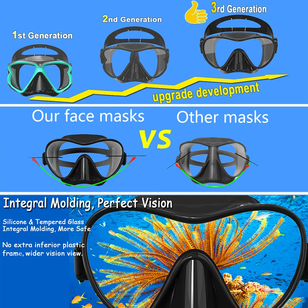 Diving Goggles Scuba Mask Professional Diving Snorkeling Adjustable Buckle Silicone Molding Swimming Mask Tempered Glass