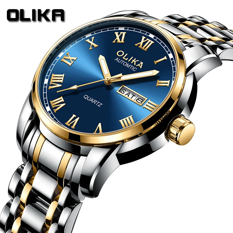 

OLIKA Top Brand Luxury Man Wristwatch Waterproof Luminous Date Week Men Watches Stainless Steel Quartz Men's Watch Male Reloj