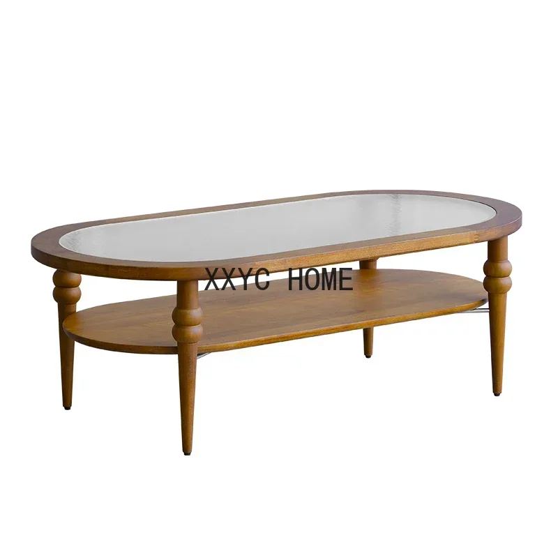 

Solid Wood round Coffee Table Log Living Room Simple Vintage Furniture Double Oval Coffee Table