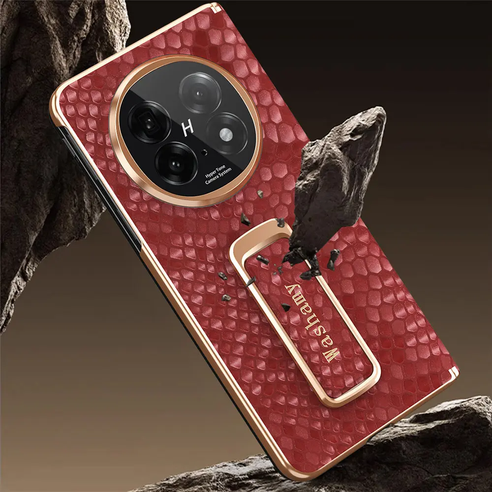 Funda con soporte de patrón de pitón de cuero de vaca Natural de primera calidad para OPPO Find N5, cubierta protectora trasera con bisagra