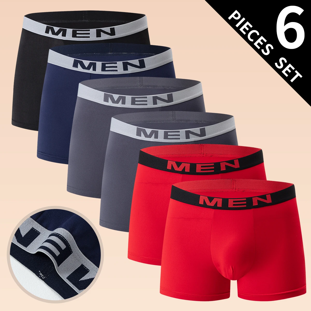 

6-piece set of men's four season casual plus size underwear, comfortable boxer shorts, sports base shorts, home corner shorts