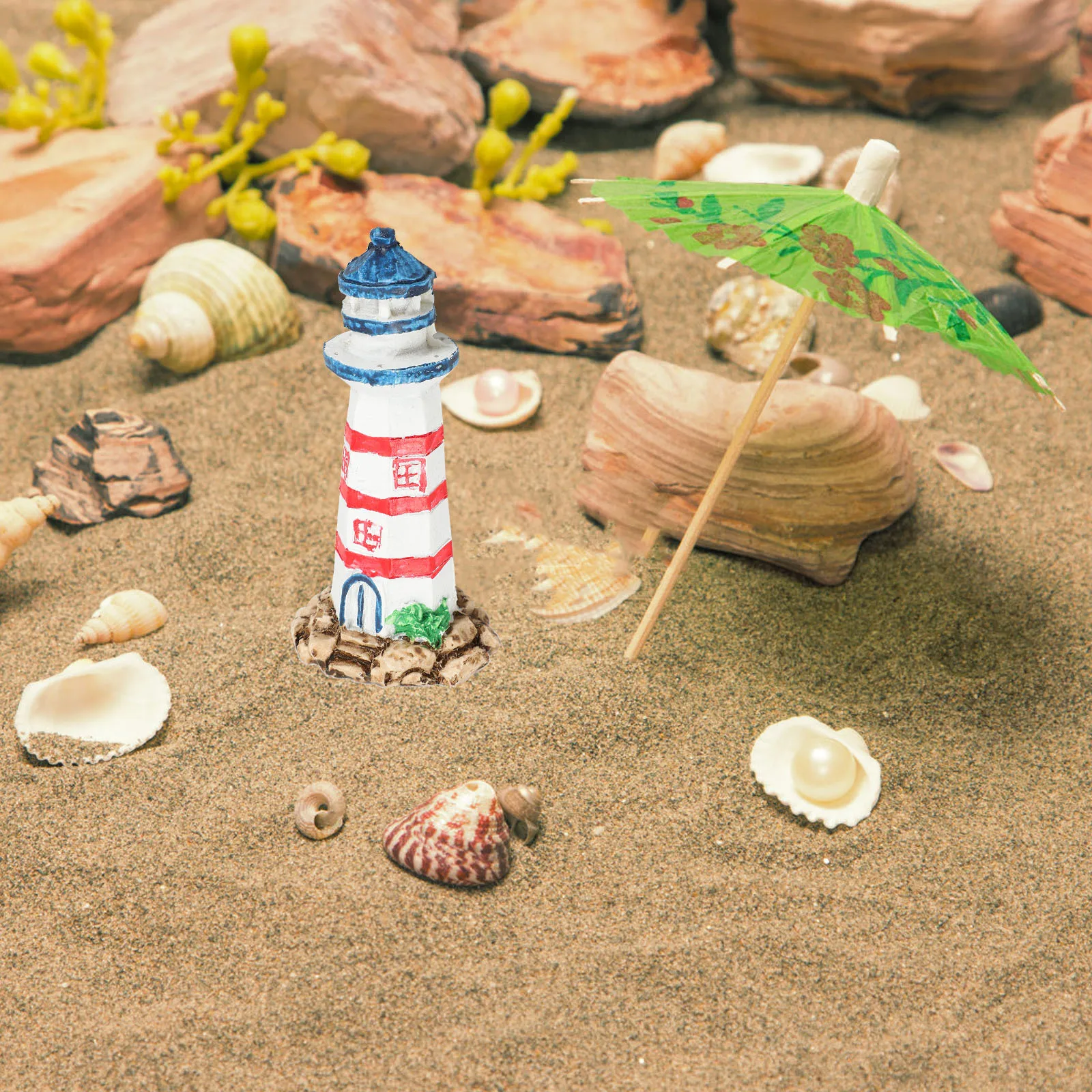 

4pcs Mini Resin Lighthouse Ornament Small Desktop Home Garden Decor Bonsai Accessories Mediterranean Style Nautical