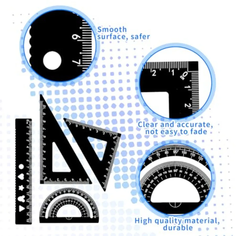 مجموعة مسطرة معدنية مساطر مثلثة من سبائك الألومنيوم الأسود مسطرة حافة مستقيمة منقلة جيتري ومسطرة جيتري مجموعة للرسم دكتور #2