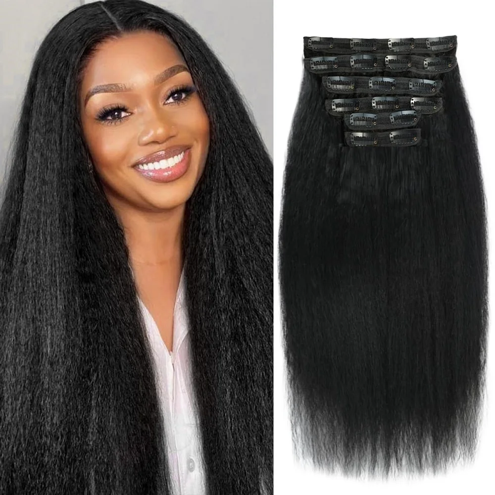 

Заколка для наращивания человеческих волос Kinky Straight Remy для женщин, 8 шт. в наборе, 100 грамм