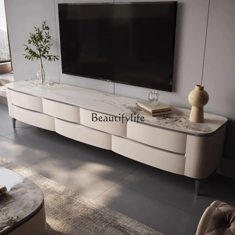

Italian light luxury rock panel TV cabinet coffee table combination simple modern living room