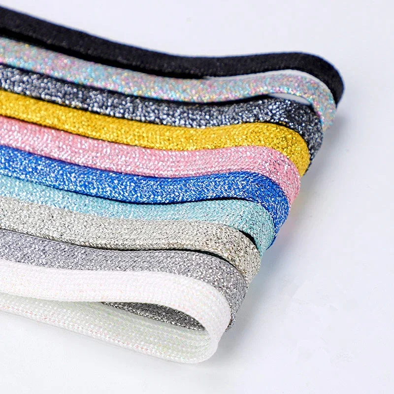 1Pair Colorful Flat Shoe laces Fashion Glitter Shoelaces for Athletic Running Sneakers Shoes Boots 1CM Width Shoelace Strings