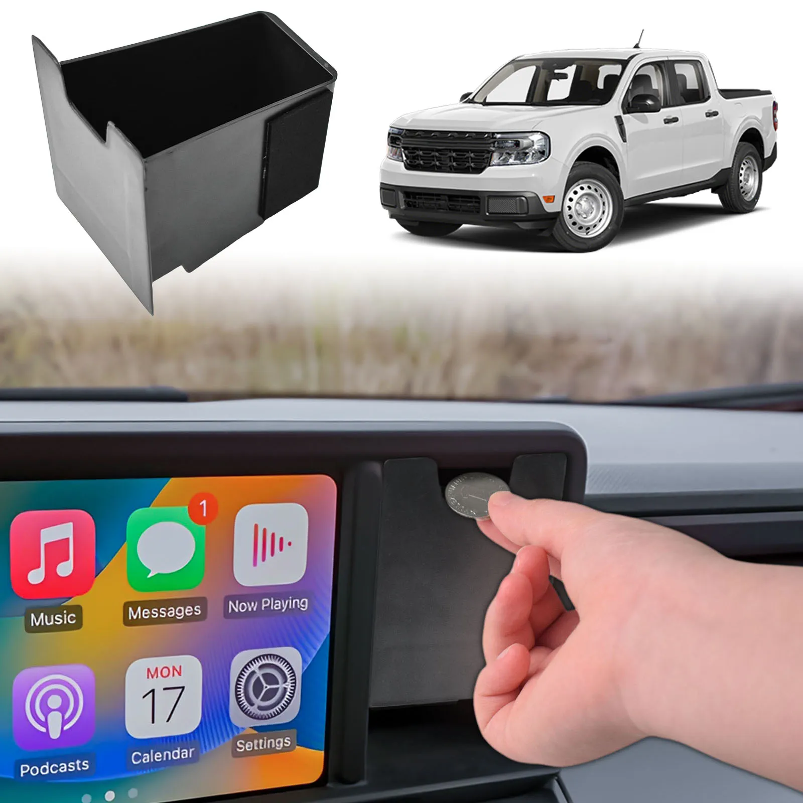 

Dashboard Hidden Screen Drawer Organizer for 2022-2024 Ford Maverick Accessories Dash Cubby Drawer Hidden Panel Car Storage Box