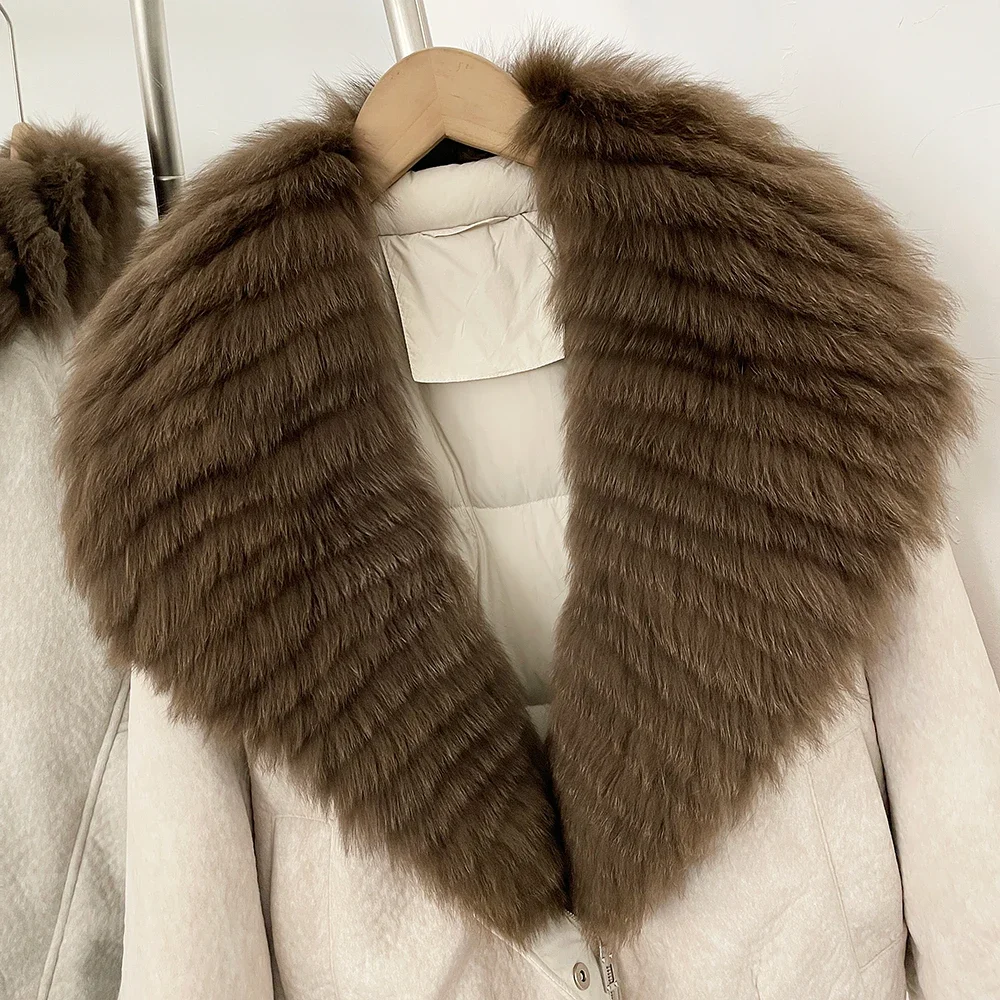 OFTBUY Dicke Daunenjacke mit Echtem Fell-Reißverschluss, Elegante Gesteppte Oberbekleidung, Gestreifter Fuchspelzkragen, Warmer Wintermantel für Damen – Detail 22