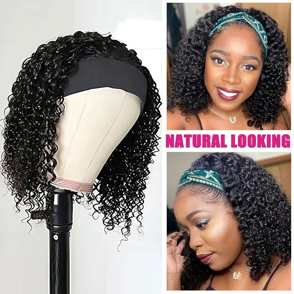 Headband Wig Human Hair For Black Women Curly Wigs Human Hair None Lace Front Wig Short Curly Headband Wig Brazilian Human Hair