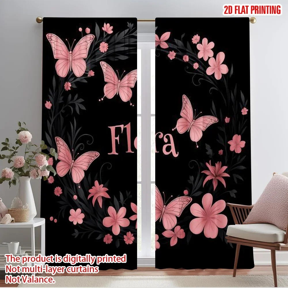 2pcs,2D plane printing Curtains&Window Treatment FlutteringBlossoms Versatile Fabric (without rod) Art Deco Festive Use for